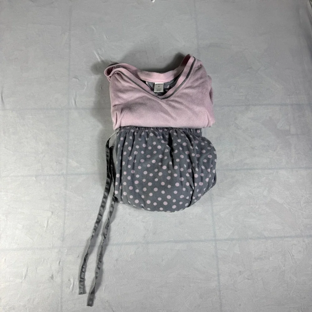 Liz Claiborne Womens Pajama Set Pink Gray Polka‎ Dot Long Sleeve Drawstring 2X